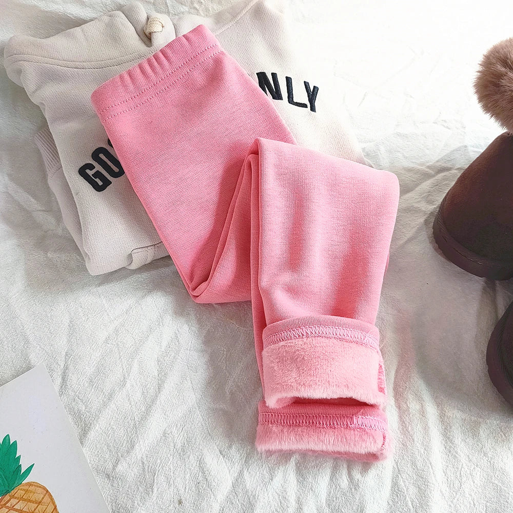 Girls Fleece Dot Print Winter Leggings
