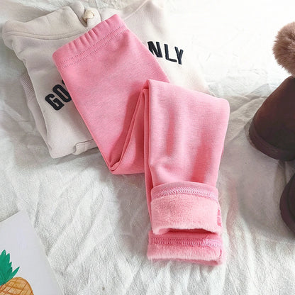 Girls Fleece Dot Print Winter Leggings