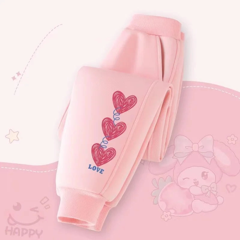 🐰 Girls Cartoon Sporty Pants – Autumn Cotton Ankle Trousers (4–6Y) 🍂