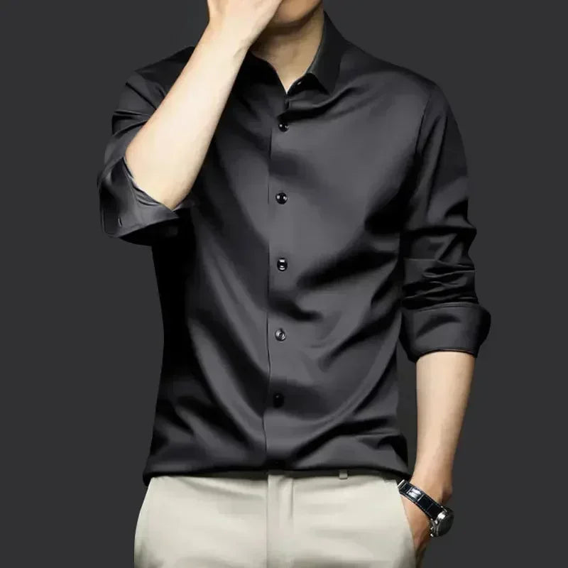 Men’s Luxury Ice Silk Wrinkle-Resistant White Shirt