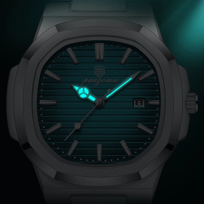 Men’s Square Quartz Watch – Stainless Steel Waterproof Wristwatch