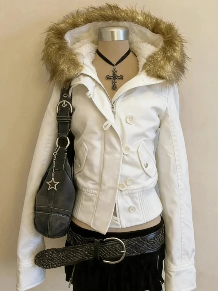 Rhinestone Hooded Crop Jacket