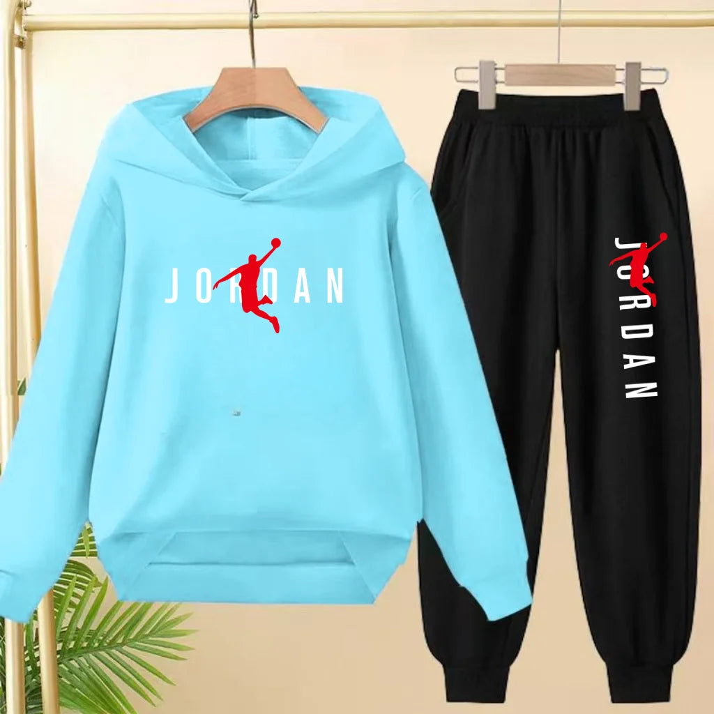 Glomexia Kids Black Hoodie Set – Trendy Sports Outfit