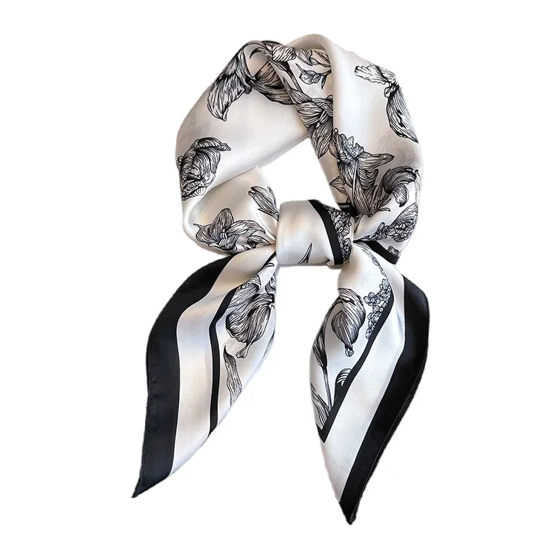 Premium 70x70cm Floral Silk Satin Scarf – Luxury Women’s Square Wrap
