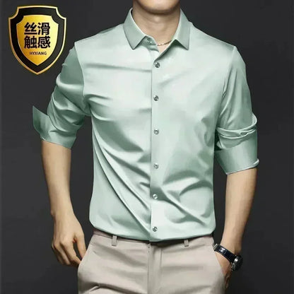 Men’s Luxury Ice Silk Wrinkle-Resistant White Shirt