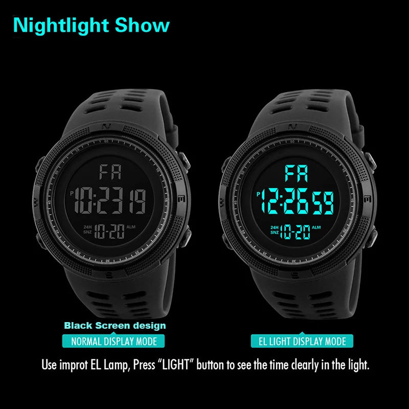 🌍 Glomexia – Men’s Military Style Digital Sports Watch with LED Display