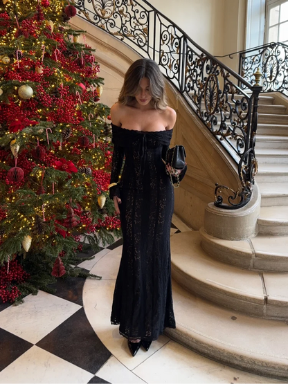 Women’s Lace Evening Gown – Long Sleeve Elegant Party Dress