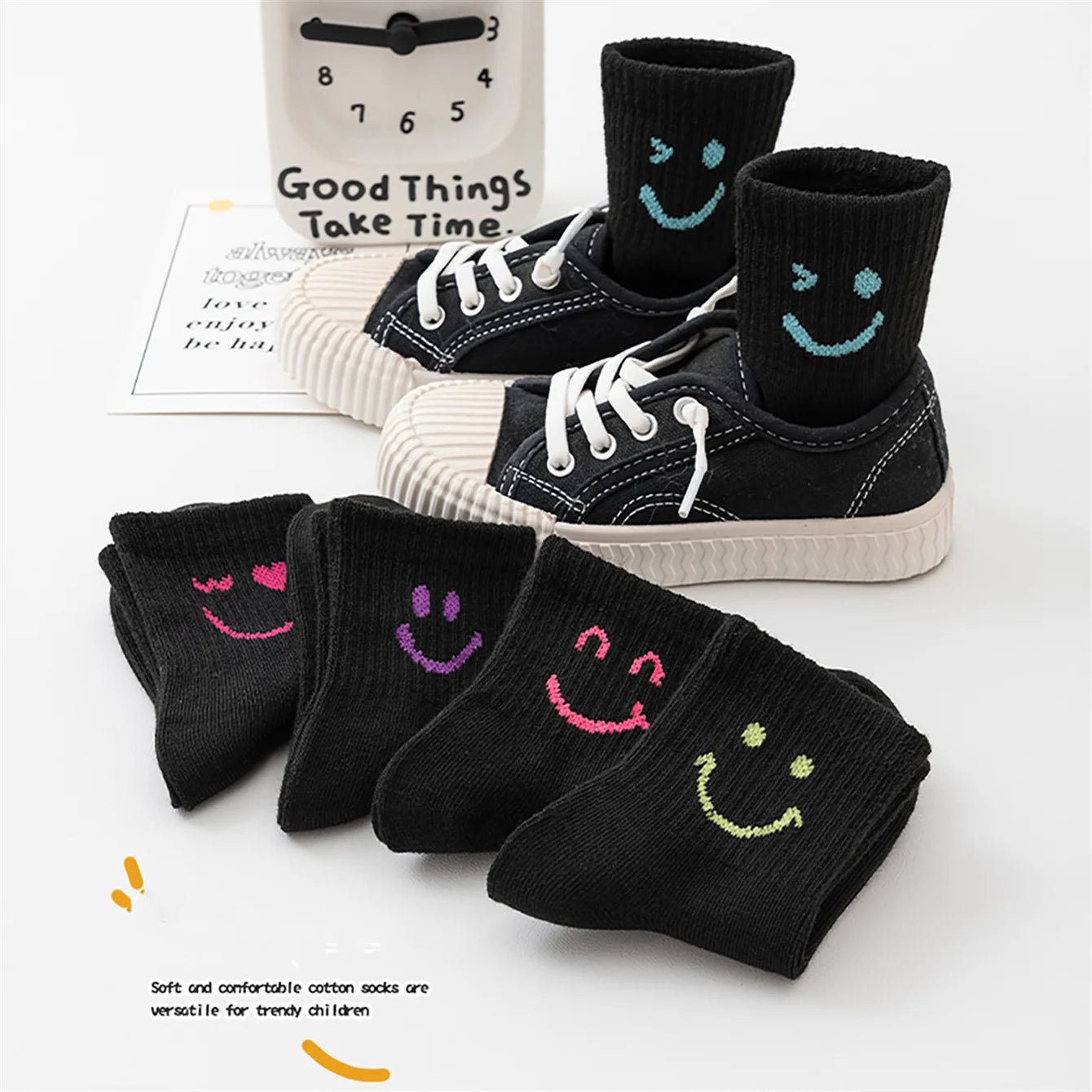 Premium Kids Jacquard Trendy Socks – 5 Pair Pack (Spring/Autumn)