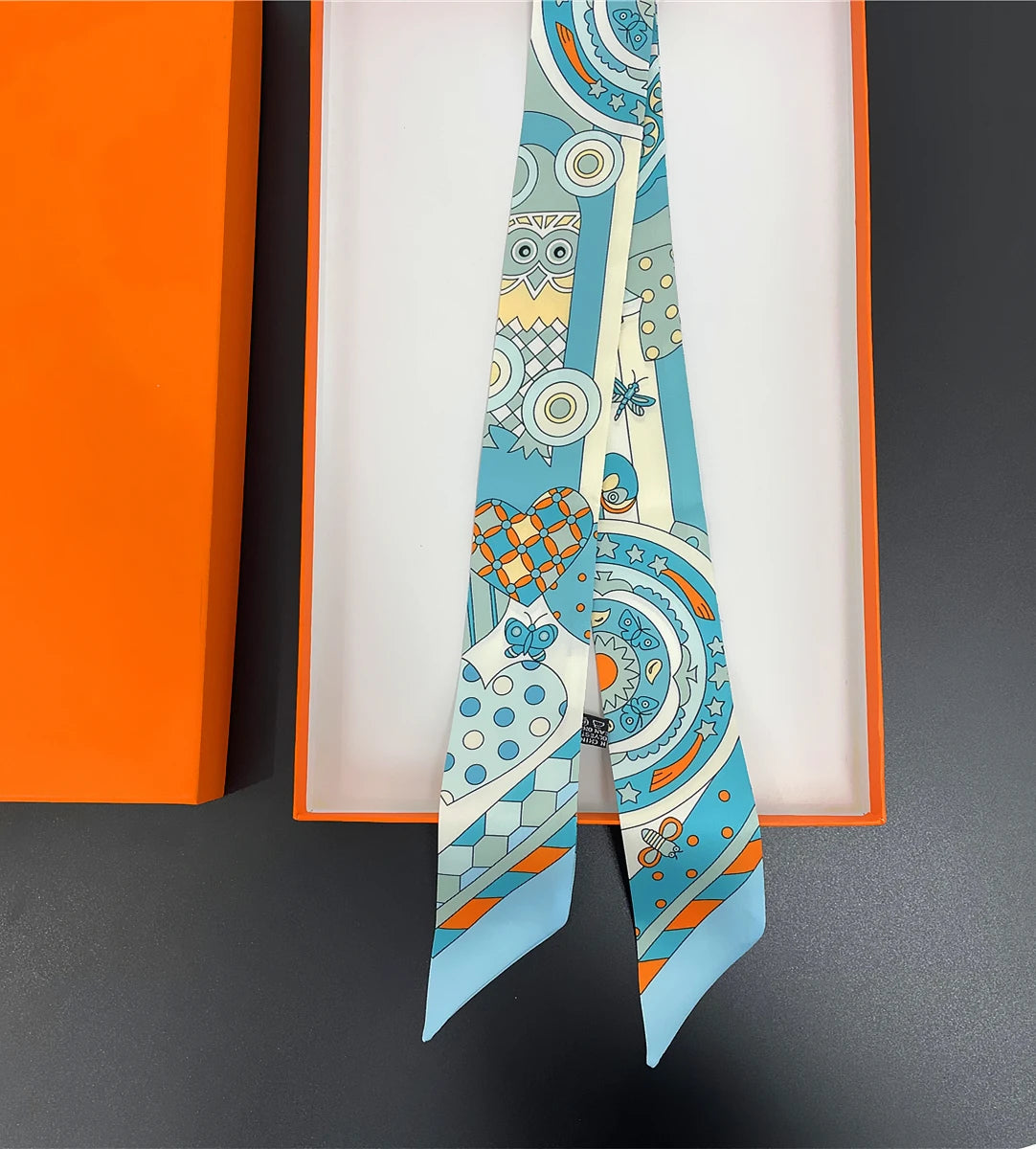 🧣 Glomexia Printed Silk Hair Scarf – Elegant Slim Fashion Wrap ✨