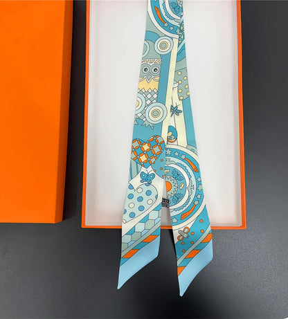 🧣 Glomexia Printed Silk Hair Scarf – Elegant Slim Fashion Wrap ✨