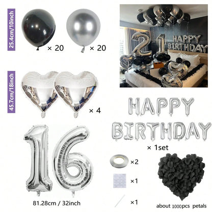 Black & Silver Birthday Balloon Decoration Set – 1050pcs Party Kit