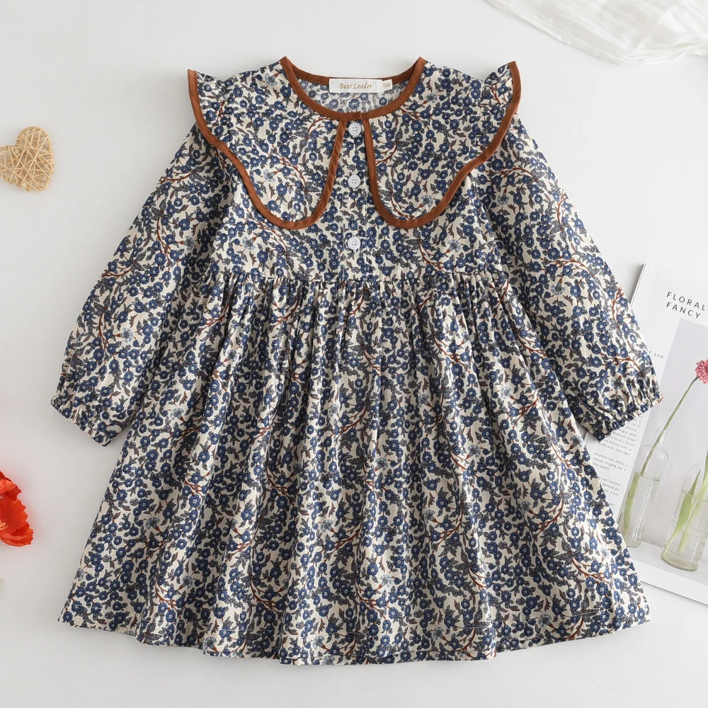 Premium Girls Doll Neck Flower Print Princess Dress