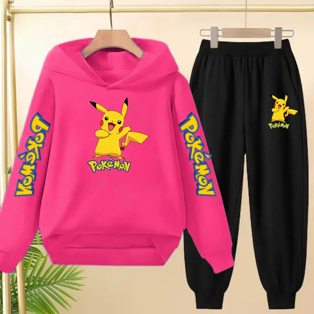 Kids Velvet Hooded Outfit Set – Warm Printed Jacket & Pants