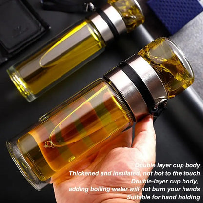 🍵 Double Wall Glass Tea Infuser Bottle ✨