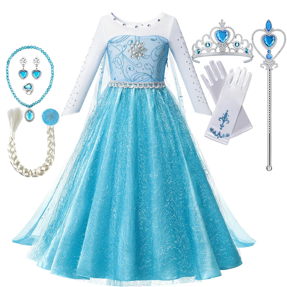 Summer Fancy Queen Elsa & Anna Princess Dress for Girls | Toddler Halloween Cosplay Party Costume Dress for 2-10 Years