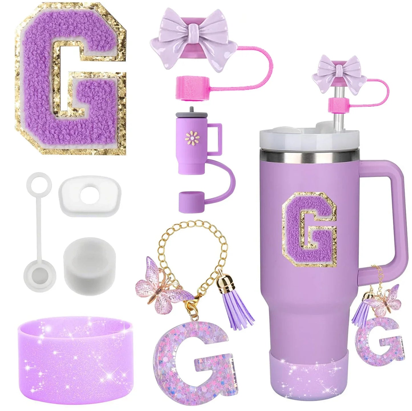🥤 ✨ Glomexia 8-Piece Tumbler Accessories Set (Purple)