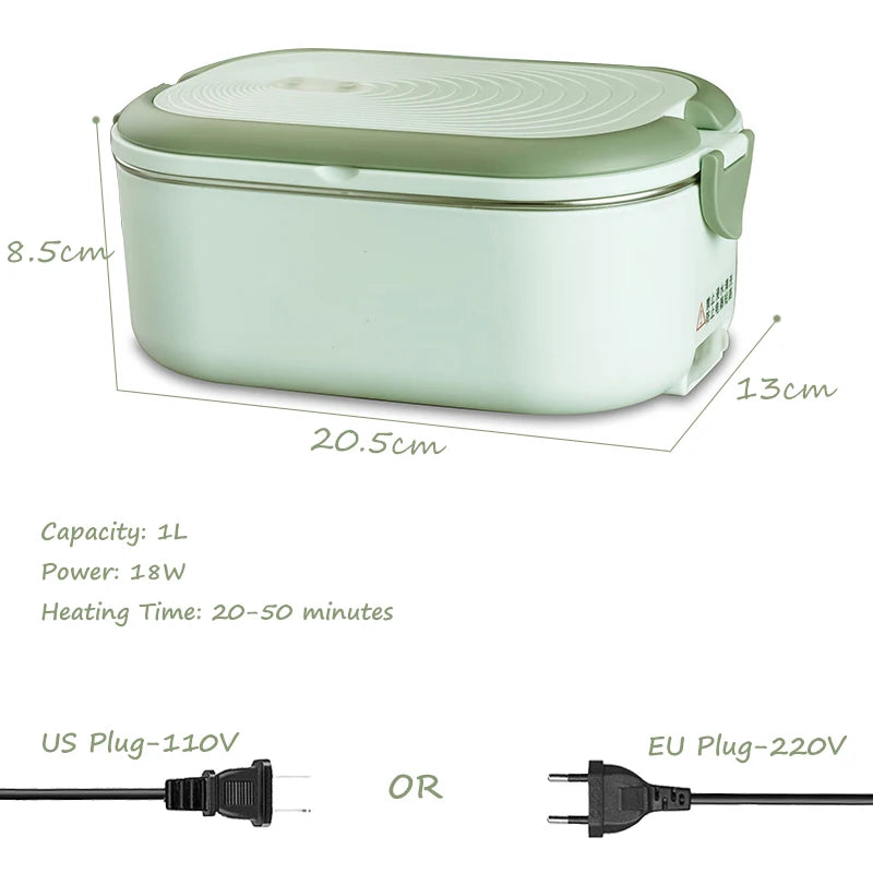 Electric Heated Lunch Box 1000ml 🍱 | Stainless Steel Bento Box with Spoon & Bag