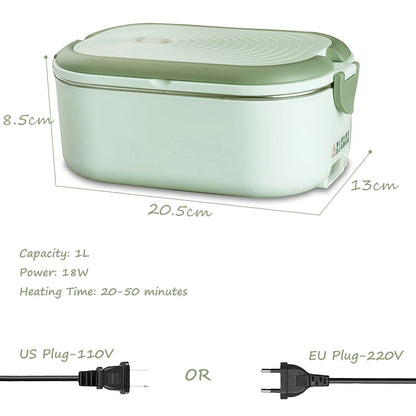 Electric Heated Lunch Box 1000ml 🍱 | Stainless Steel Bento Box with Spoon & Bag