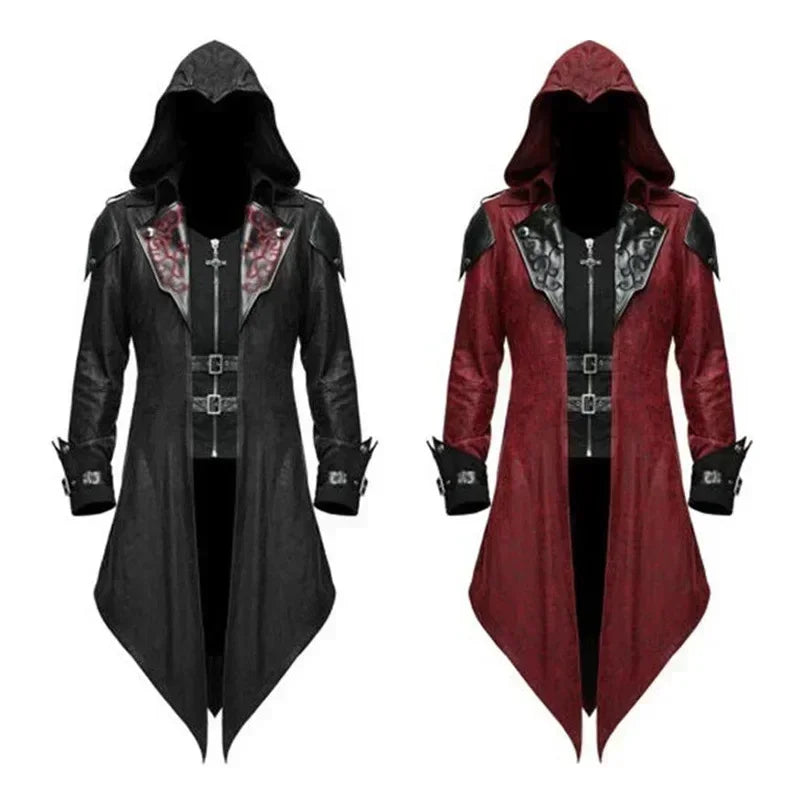 🗡️ Men’s Assassin Hooded Costume Jacket – Medieval Cosplay Streetwear Outfit