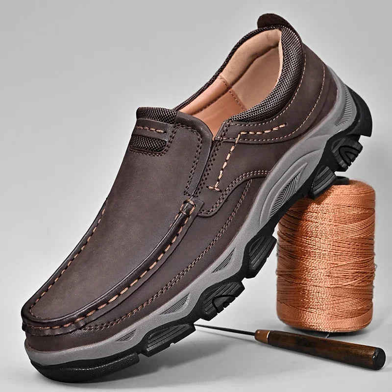 Glomexia Men Genuine Leather Loafers 👞 | Retro Slip-On Shoes