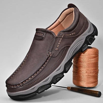 Glomexia Men Genuine Leather Loafers 👞 | Retro Slip-On Shoes