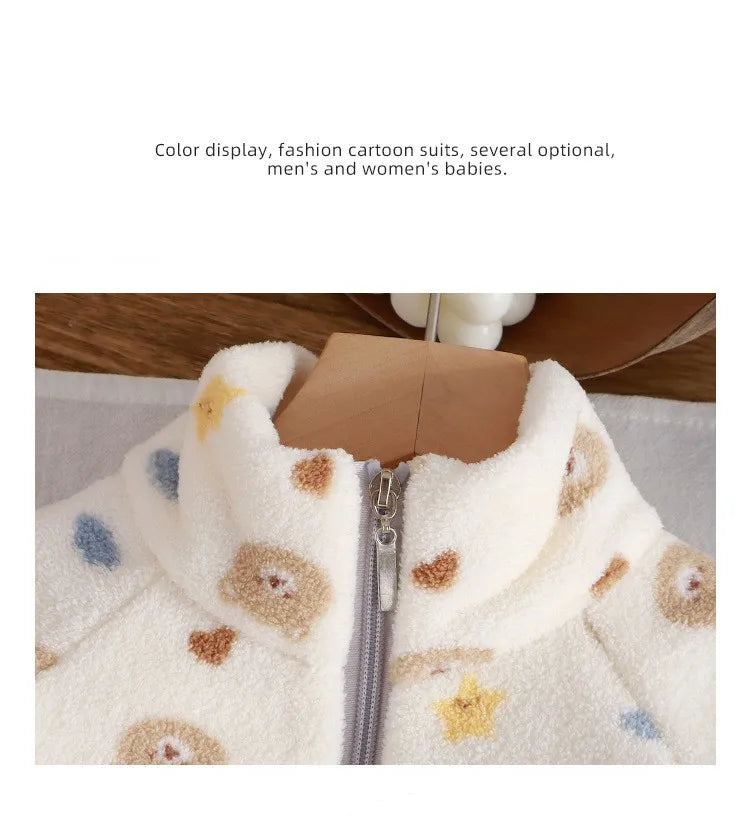 Premium Baby Girl Fleece Two-Piece Set – Plush Winter Cartoon Outfit