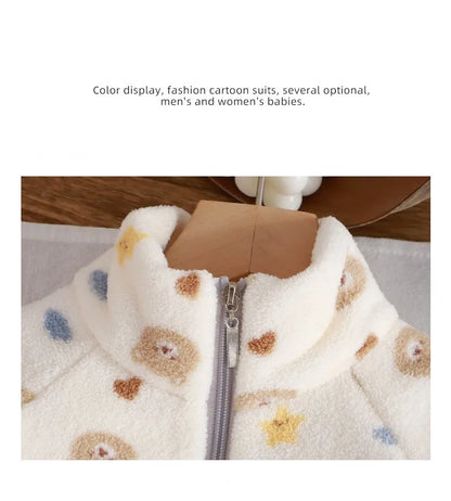 Premium Baby Girl Fleece Two-Piece Set – Plush Winter Cartoon Outfit