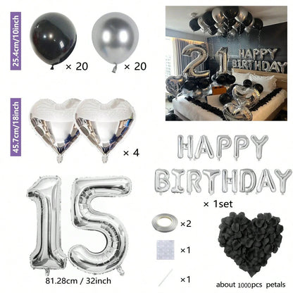 Black & Silver Birthday Balloon Decoration Set – 1050pcs Party Kit