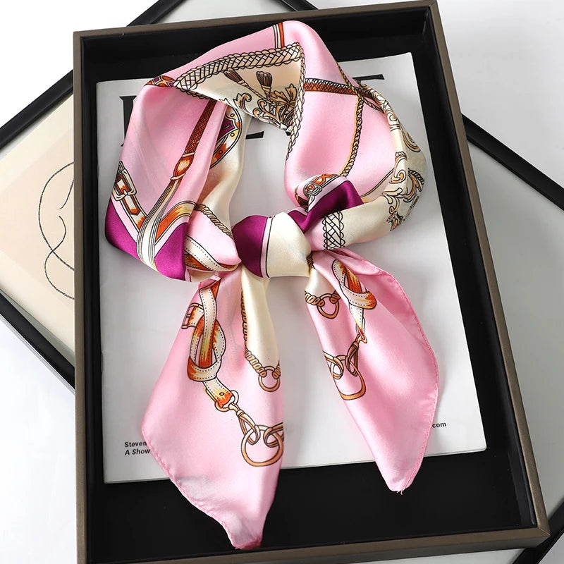Women’s Luxury Cat Print Silk Square Scarf (70cm)