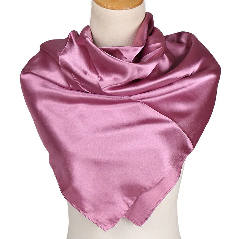 Women’s Luxury Satin Silk Solid Color Scarf (90×90cm)