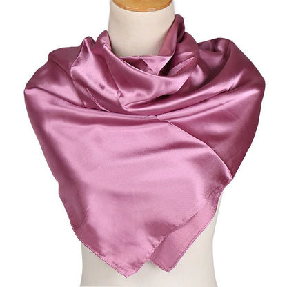Women’s Luxury Satin Silk Solid Color Scarf (90×90cm)
