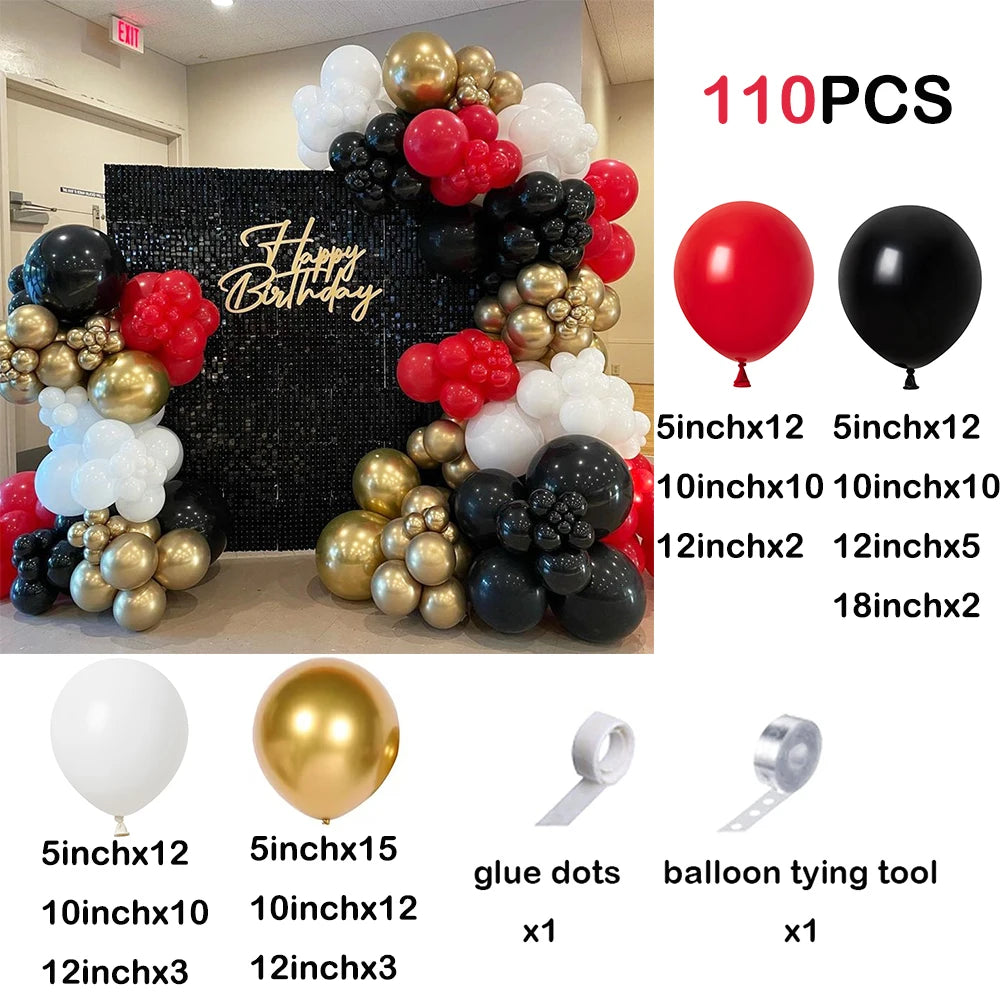 110pcs Red Black Balloon Arch Garland Kit – Party Decoration Set