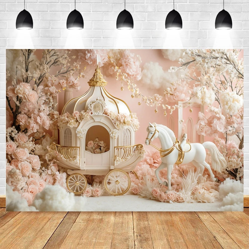 Princess Carriage Birthday Photography Backdrop