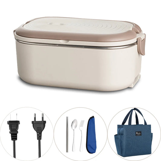Electric Heated Lunch Box 1000ml 🍱 | Stainless Steel Bento Box with Spoon & Bag