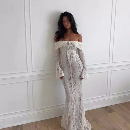 Women’s Lace Evening Gown – Long Sleeve Elegant Party Dress