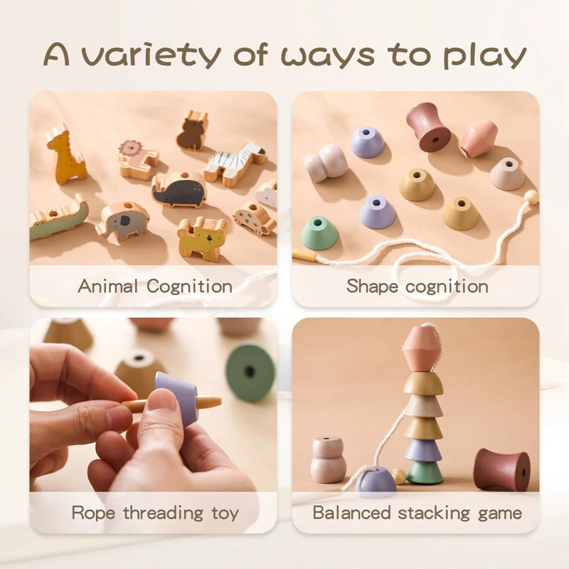 Wooden Animal Threading & Stacking Toy – Montessori Learning Set