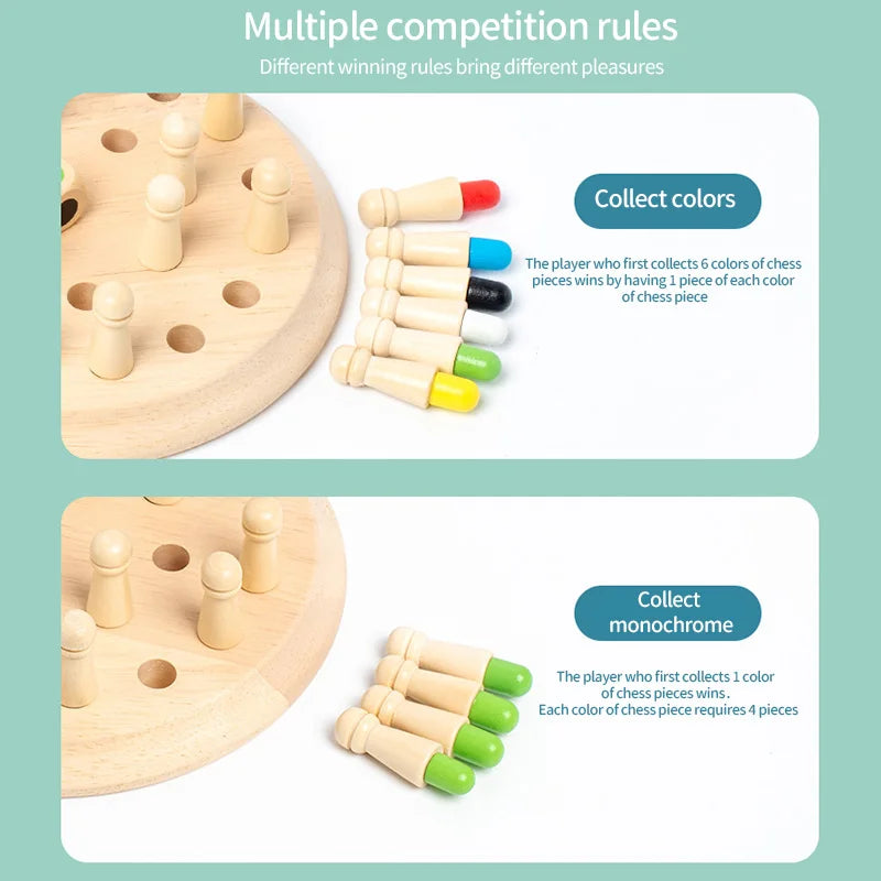 Wooden Color Memory Chess Board Game for Kids