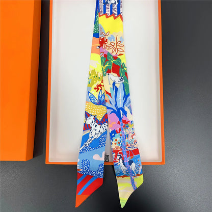 🧣 Glomexia Printed Silk Hair Scarf – Elegant Slim Fashion Wrap ✨
