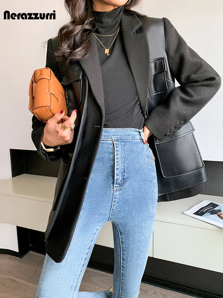 Women Long Faux Leather Coat 🖤 | Casual Belted Jacket