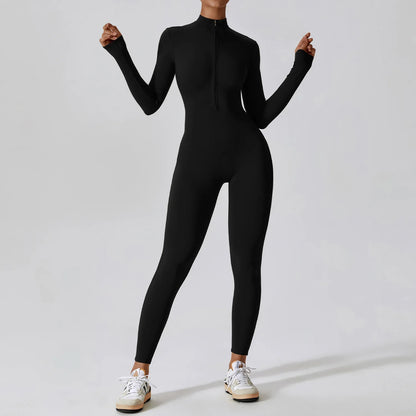 🧘‍♀️ Women’s Winter Yoga Jumpsuit – Long Sleeve High-Elastic Bodysuit