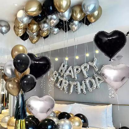 Black & White Balloon Decoration Set with Silver Banner (30/54pcs)