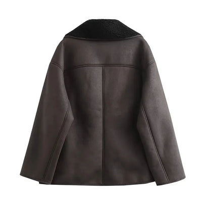 Women’s Faux Leather Plush Jacket 🖤 | Winter Warm Coat
