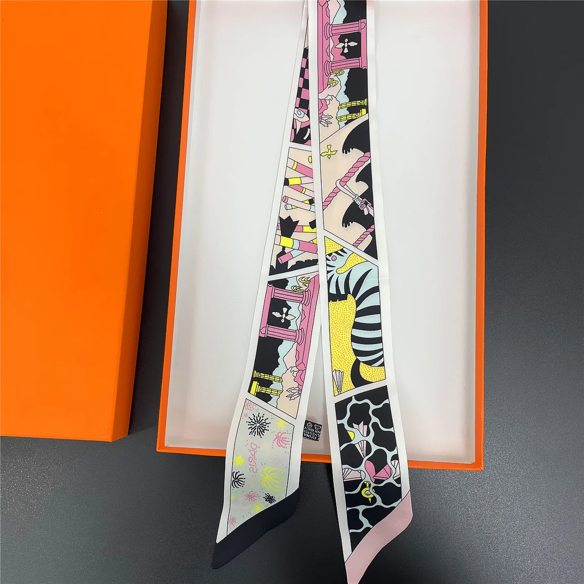 🧣 Glomexia Printed Silk Hair Scarf – Elegant Slim Fashion Wrap ✨
