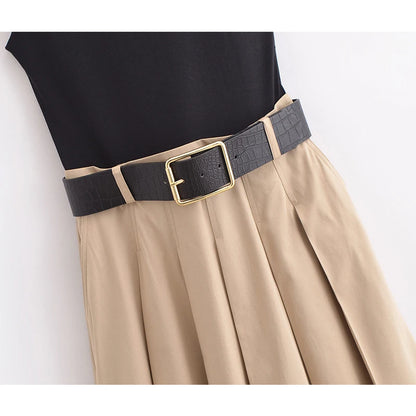 Women’s Pleated Midi Dress – Sleeveless Summer Casual Dress