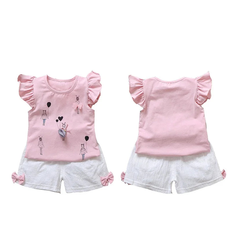 Girls Summer Ruffle T-Shirt & Pants 2-Piece Set