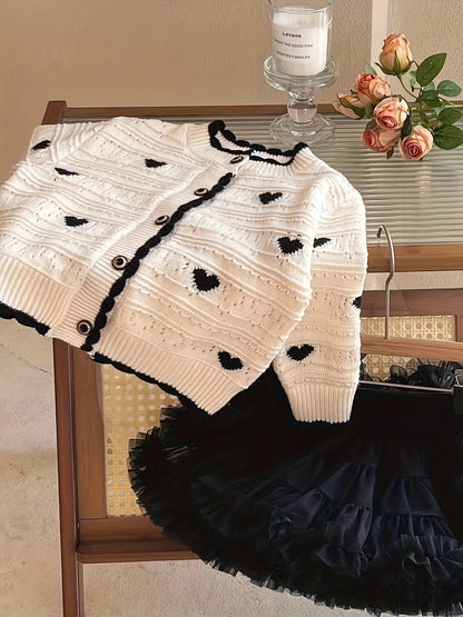 Girls Heart Knit Cardigan – Autumn Style