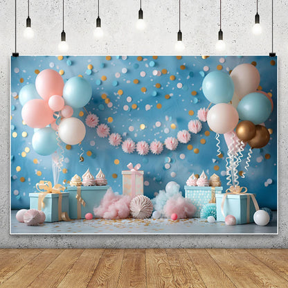 Blue Starry Sky Baby Shower & Birthday Backdrop | Cloud & Moon Party Photo Background
