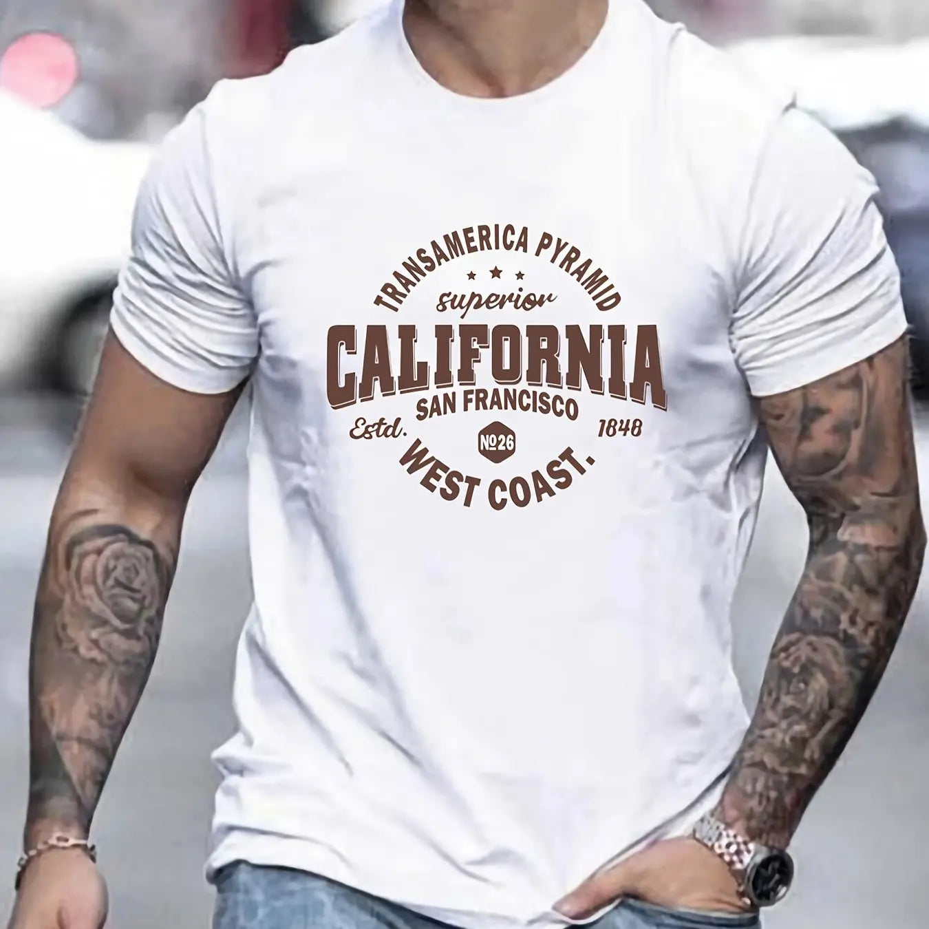 Men’s 100% Cotton California Print Casual T-Shirt