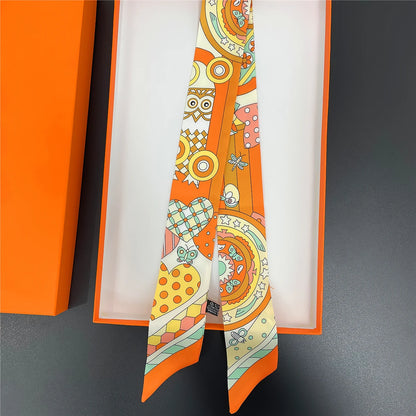 🧣 Glomexia Printed Silk Hair Scarf – Elegant Slim Fashion Wrap ✨