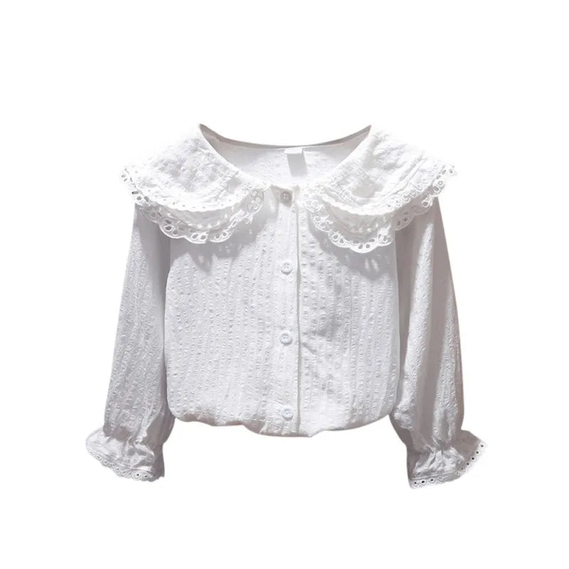 🤍 Girls Lace Collar Long Sleeve Top – Korean Style Autumn Shirt (2-8Y)